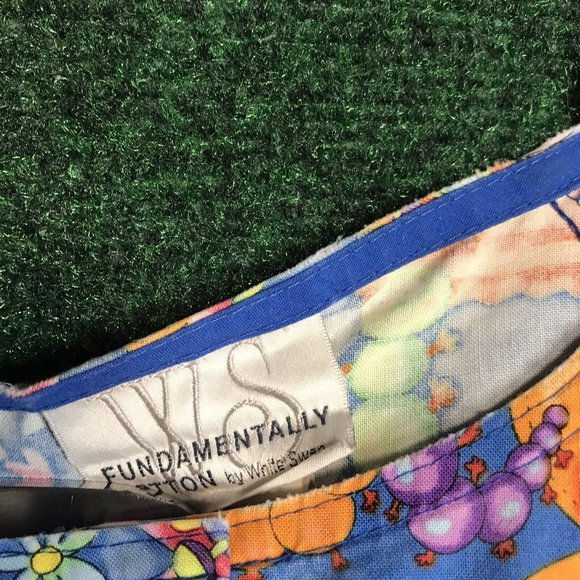 Fundamentally Cotton By White Swan Scrubs Sz S Long Sleeve Button Caterpillars - Picture 3 of 5